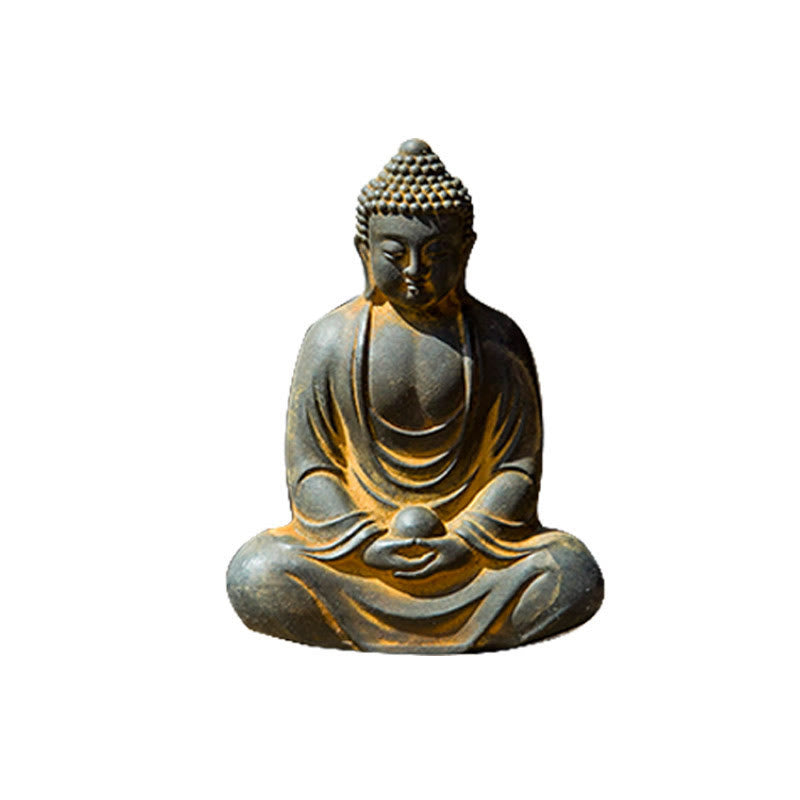 Buddha Stones Tybetański Medytujący Budda Żelazo Proszek Rdza Odlew Żywicy Statua Spokój Dekoracja - image 7