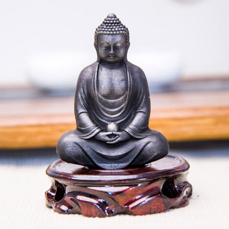 Buddha Stones Tybetański Medytujący Budda Żelazo Proszek Rdza Odlew Żywicy Statua Spokój Dekoracja - image 24