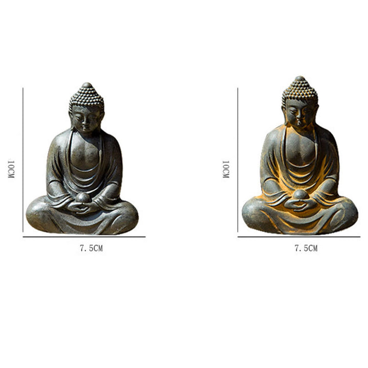 Buddha Stones Tybetański Medytujący Budda Żelazo Proszek Rdza Odlew Żywicy Statua Spokój Dekoracja