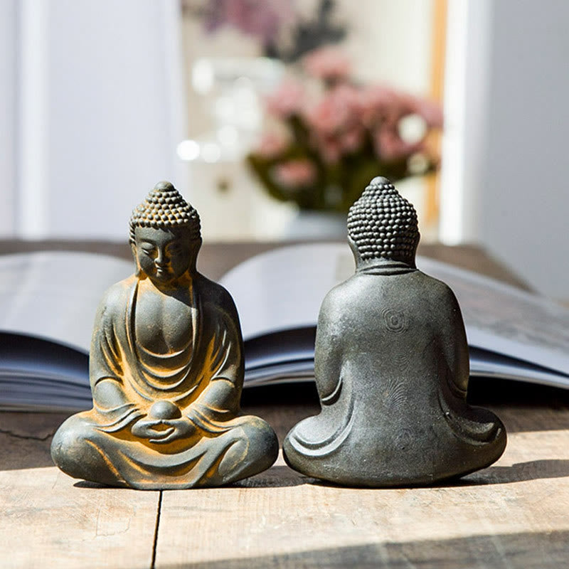 Buddha Stones Tybetański Medytujący Budda Żelazo Proszek Rdza Odlew Żywicy Statua Spokój Dekoracja - image 4