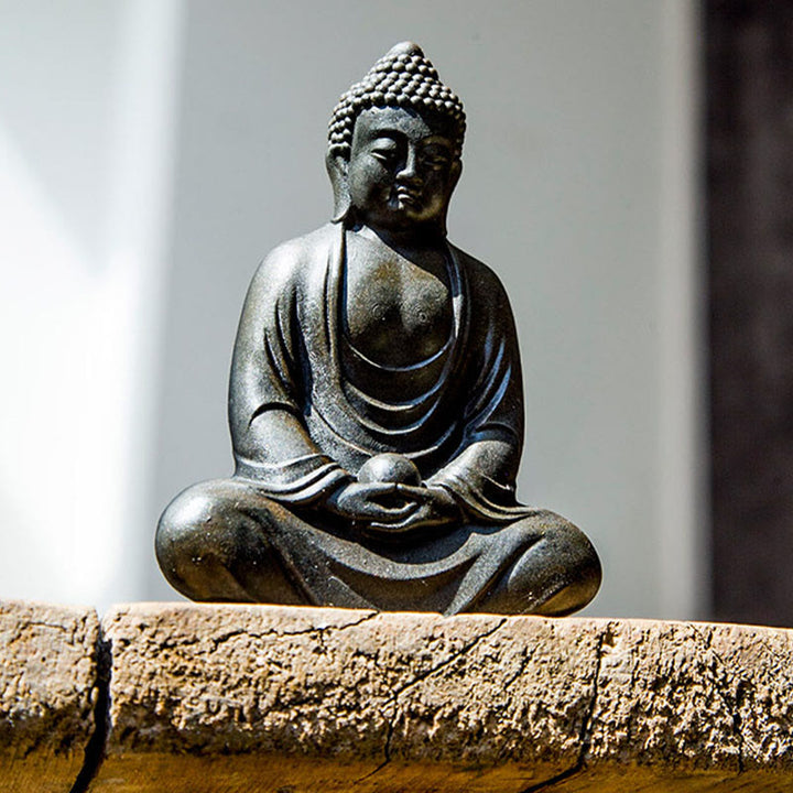 Buddha Stones Tybetański Medytujący Budda Żelazo Proszek Rdza Odlew Żywicy Statua Spokój Dekoracja - image 10