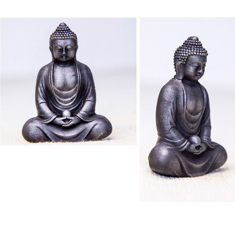 Buddha Stones Tybetański Medytujący Budda Żelazo Proszek Rdza Odlew Żywicy Statua Spokój Dekoracja - image 27