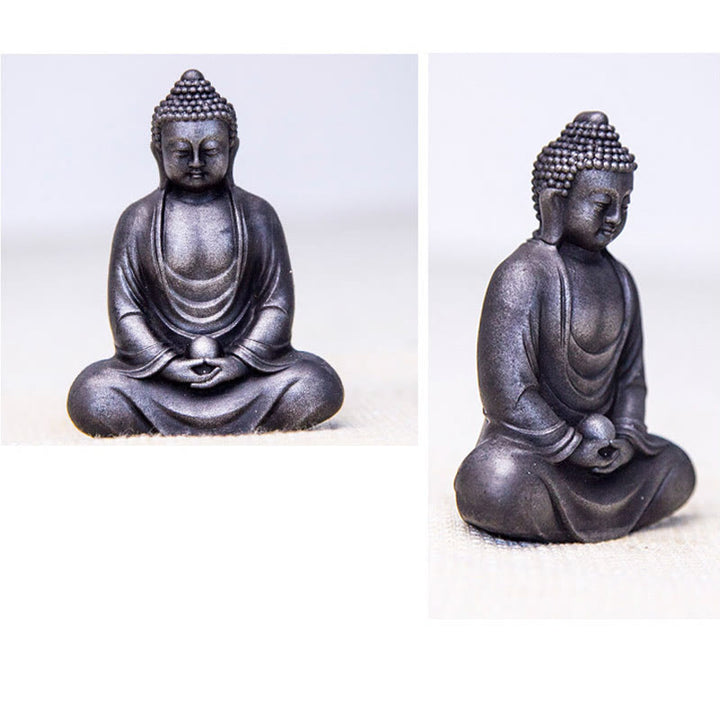 Buddha Stones Tybetański Medytujący Budda Żelazo Proszek Rdza Odlew Żywicy Statua Spokój Dekoracja - image 27