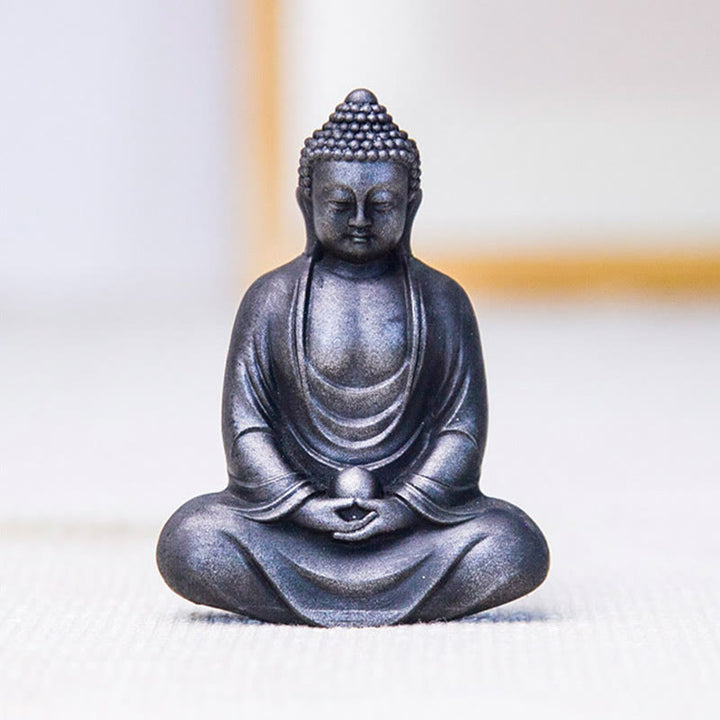 Buddha Stones Tybetański Medytujący Budda Żelazo Proszek Rdza Odlew Żywicy Statua Spokój Dekoracja - image 23