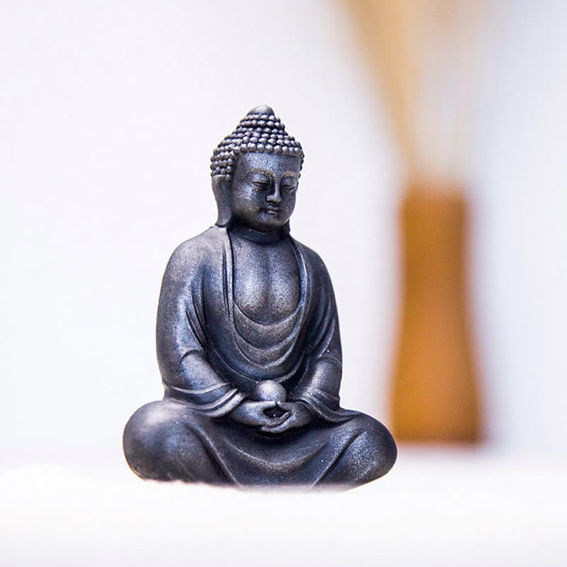 Buddha Stones Tybetański Medytujący Budda Żelazo Proszek Rdza Odlew Żywicy Statua Spokój Dekoracja - image 25