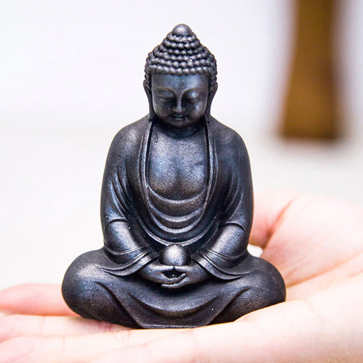 Buddha Stones Tybetański Medytujący Budda Żelazo Proszek Rdza Odlew Żywicy Statua Spokój Dekoracja - image 21