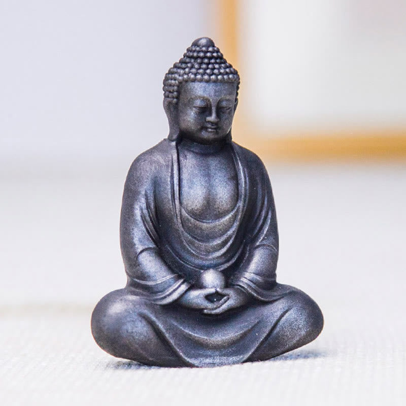 Buddha Stones Tybetański Medytujący Budda Żelazo Proszek Rdza Odlew Żywicy Statua Spokój Dekoracja - image 19