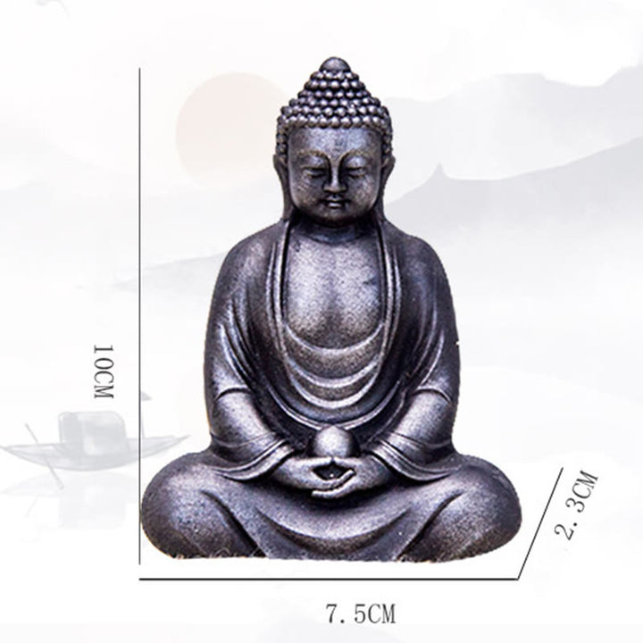 Buddha Stones Tybetański Medytujący Budda Żelazo Proszek Rdza Odlew Żywicy Statua Spokój Dekoracja - image 26
