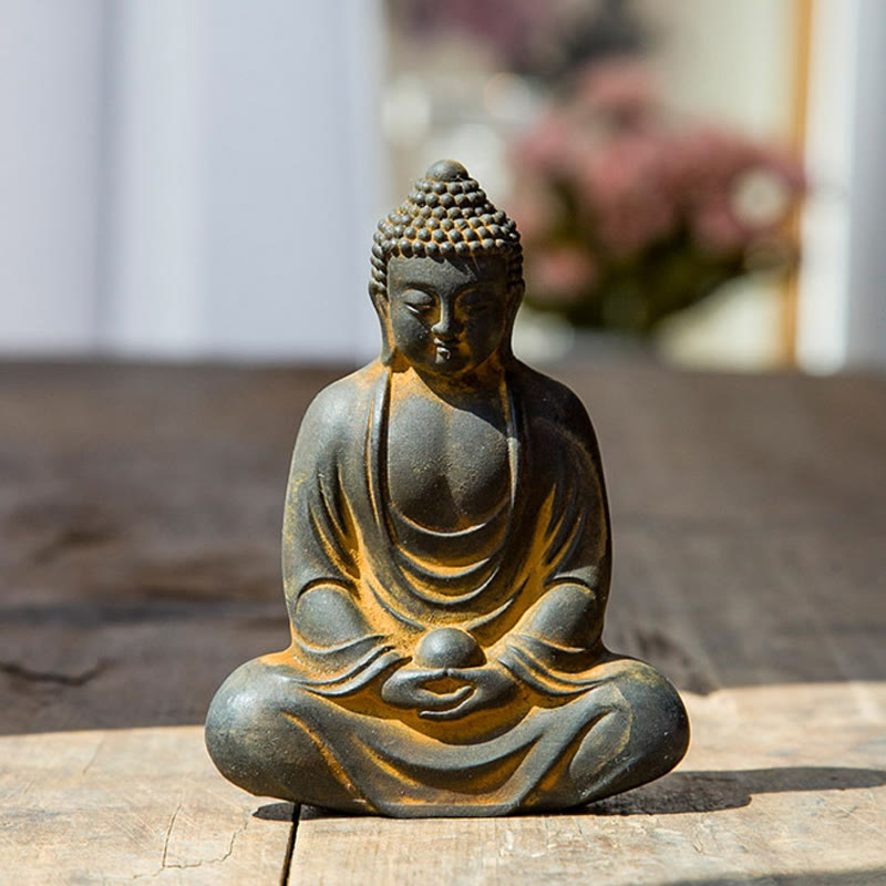 Buddha Stones Tybetański Medytujący Budda Żelazo Proszek Rdza Odlew Żywicy Statua Spokój Dekoracja - Rdza 10*7,5 cm - image 0