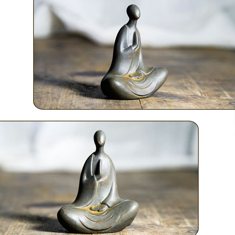 Buddha Stones Tybetański Budda Żelazo Proszek Rdza Odlew Żywicy Statuetka Dekoracja Biurka - image 4