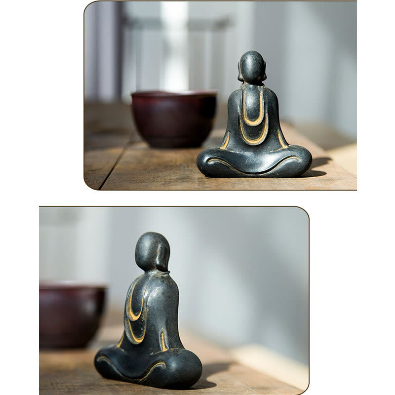 Buddha Stones Tybetański Budda Żelazo Proszek Rdza Odlew Żywicy Statuetka Dekoracja Biurka - image 19