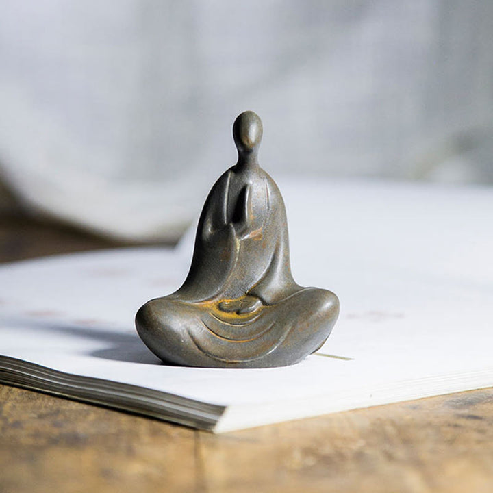 Buddha Stones Tybetański Budda Żelazo Proszek Rdza Odlew Żywicy Statuetka Dekoracja Biurka - image 2