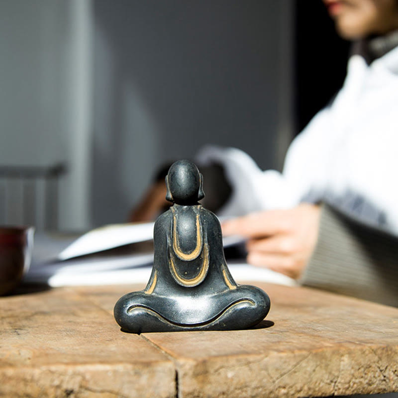 Buddha Stones Tybetański Budda Żelazo Proszek Rdza Odlew Żywicy Statuetka Dekoracja Biurka - image 18