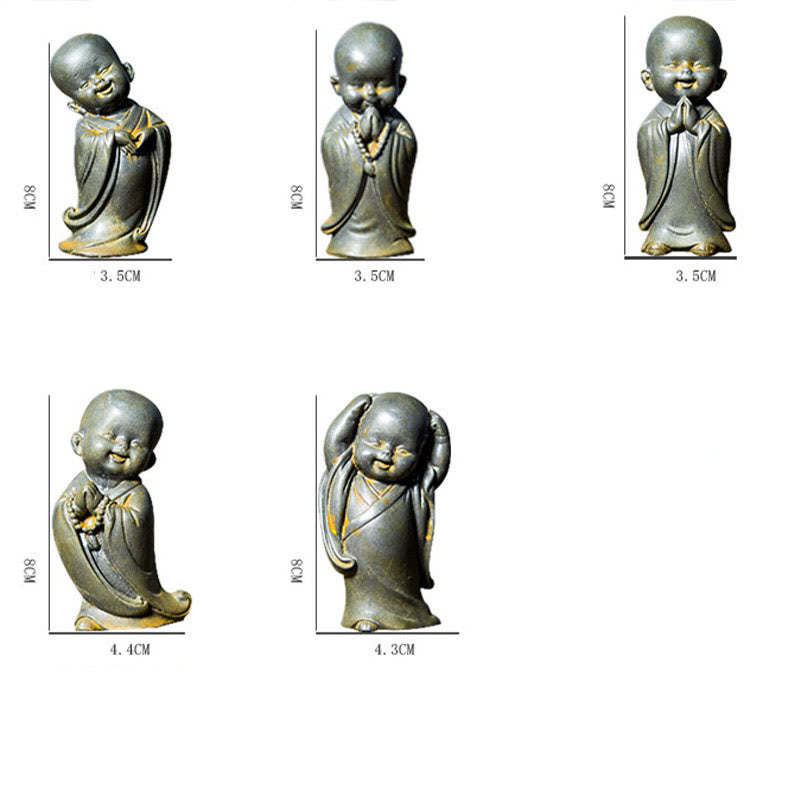 Buddha Stones Mały Medytujący Mnich Żelazo Proszek Rdza Odlew Żywicy Statuetka Dekoracja Biurka - image 19