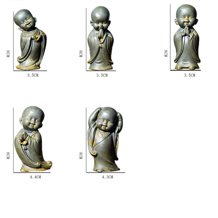Buddha Stones Mały Medytujący Mnich Żelazo Proszek Rdza Odlew Żywicy Statuetka Dekoracja Biurka - image 19
