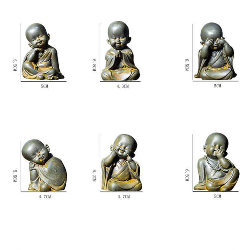 Buddha Stones Mały Medytujący Mnich Żelazo Proszek Rdza Odlew Żywicy Statuetka Dekoracja Biurka