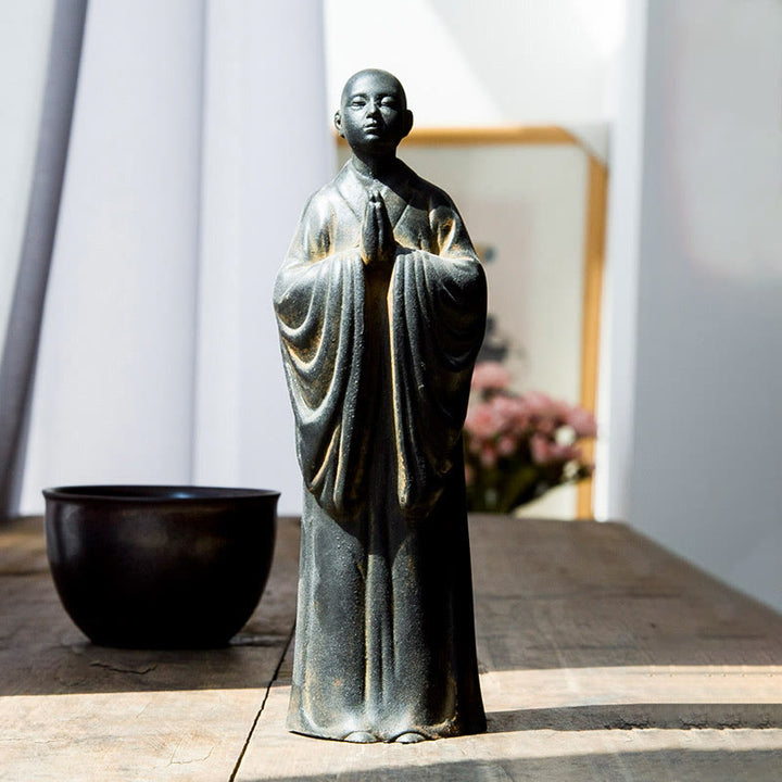 Buddha Stones Medytujący Modlący się Mnich Żelazo Proszek Rdza Odlew Żywicy Statua Dekoracja Domu