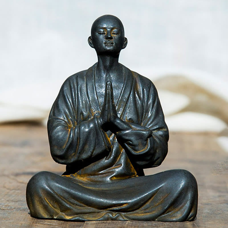 Buddha Stones Medytujący Modlący się Mnich Żelazo Proszek Rdza Odlew Żywicy Statua Dekoracja Domu