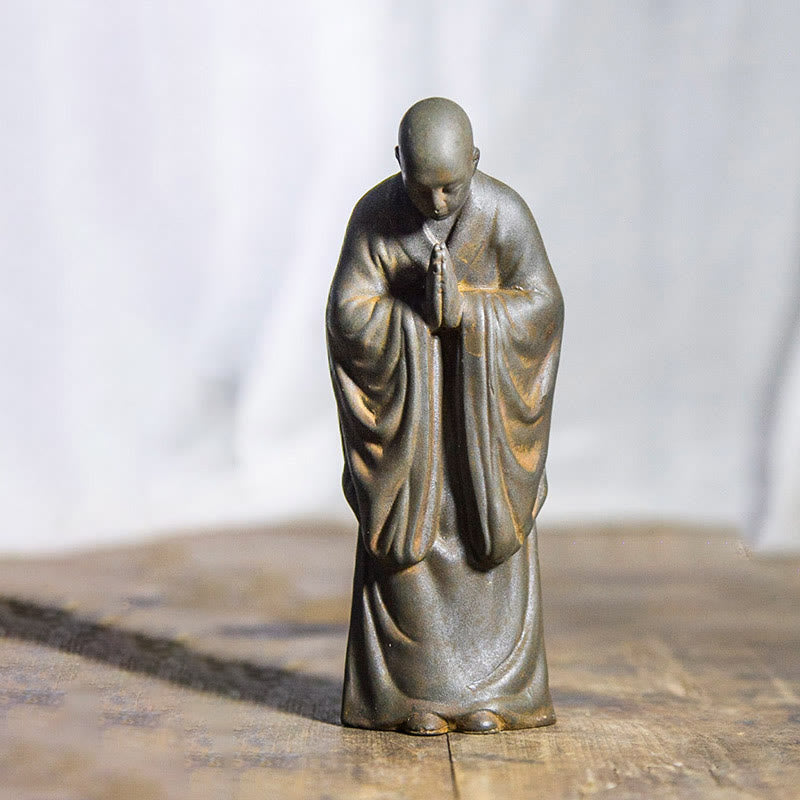 Buddha Stones Medytujący Modlący się Mnich Żelazo Proszek Rdza Odlew Żywicy Statua Dekoracja Domu
