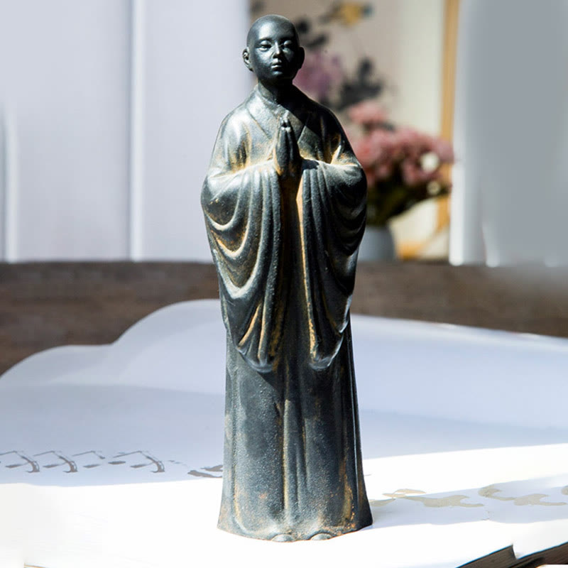Buddha Stones Medytujący Modlący się Mnich Żelazo Proszek Rdza Odlew Żywicy Statua Dekoracja Domu