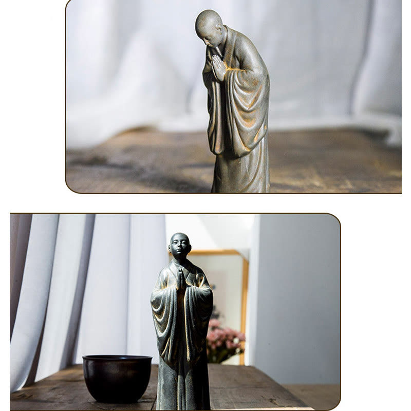 Buddha Stones Medytujący Modlący się Mnich Żelazo Proszek Rdza Odlew Żywicy Statua Dekoracja Domu
