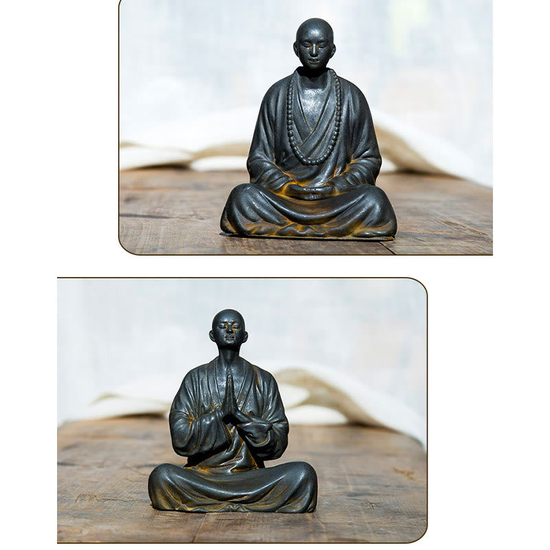 Buddha Stones Medytujący Modlący się Mnich Żelazo Proszek Rdza Odlew Żywicy Statua Dekoracja Domu