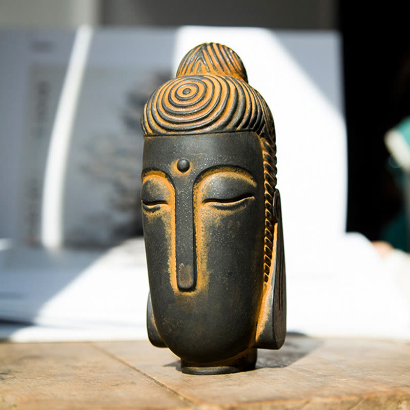 Buddha Stones Zamknięte Oczy Medytujący Budda Żelazo Proszek Rdza Odlew Żywicy Statua Dekoracja Domu - Wersja rdzawa 15*6*5,1 cm - image 0