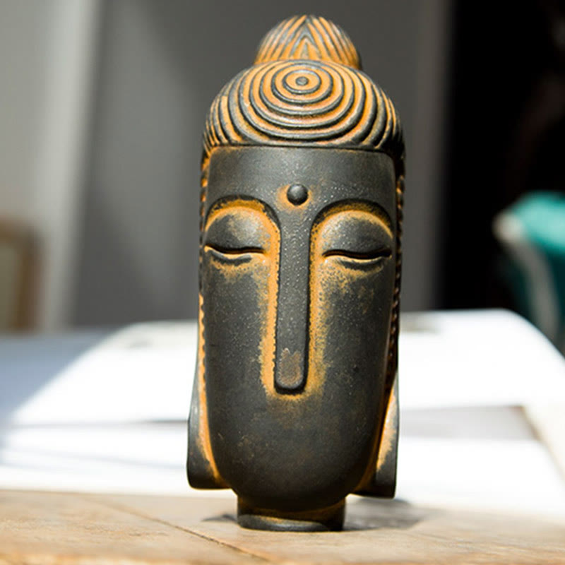 Buddha Stones Zamknięte Oczy Medytujący Budda Żelazo Proszek Rdza Odlew Żywicy Statua Dekoracja Domu - image 1
