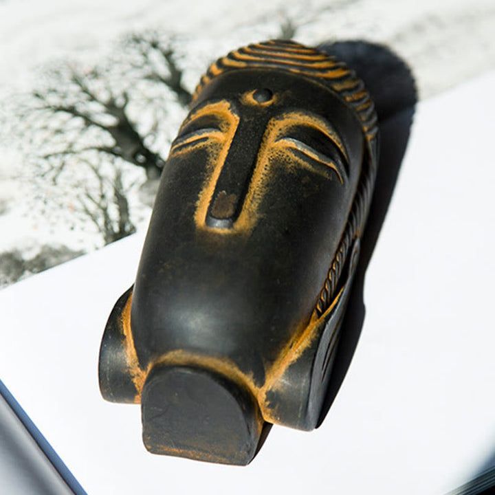 Buddha Stones Zamknięte Oczy Medytujący Budda Żelazo Proszek Rdza Odlew Żywicy Statua Dekoracja Domu - image 7