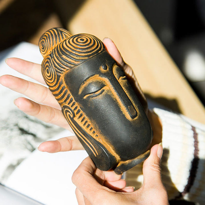 Buddha Stones Zamknięte Oczy Medytujący Budda Żelazo Proszek Rdza Odlew Żywicy Statua Dekoracja Domu - image 3