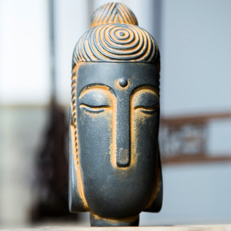 Buddha Stones Zamknięte Oczy Medytujący Budda Żelazo Proszek Rdza Odlew Żywicy Statua Dekoracja Domu - image 10