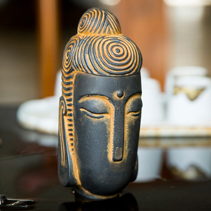 Buddha Stones Zamknięte Oczy Medytujący Budda Żelazo Proszek Rdza Odlew Żywicy Statua Dekoracja Domu - image 6