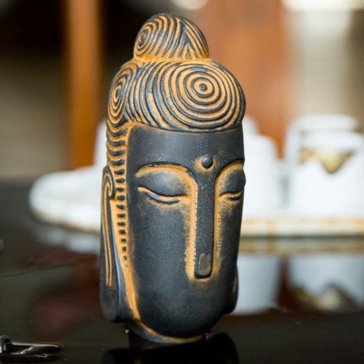 Buddha Stones Zamknięte Oczy Medytujący Budda Żelazo Proszek Rdza Odlew Żywicy Statua Dekoracja Domu - image 6