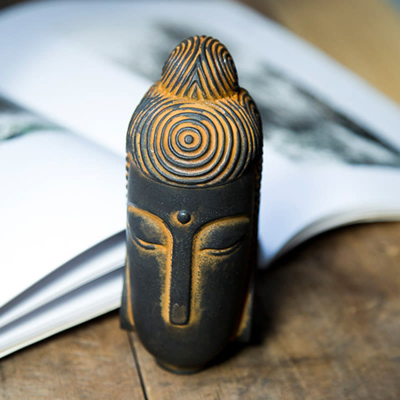 Buddha Stones Zamknięte Oczy Medytujący Budda Żelazo Proszek Rdza Odlew Żywicy Statua Dekoracja Domu - image 2
