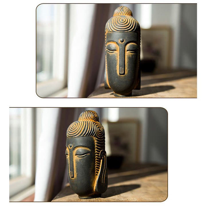 Buddha Stones Zamknięte Oczy Medytujący Budda Żelazo Proszek Rdza Odlew Żywicy Statua Dekoracja Domu - image 11