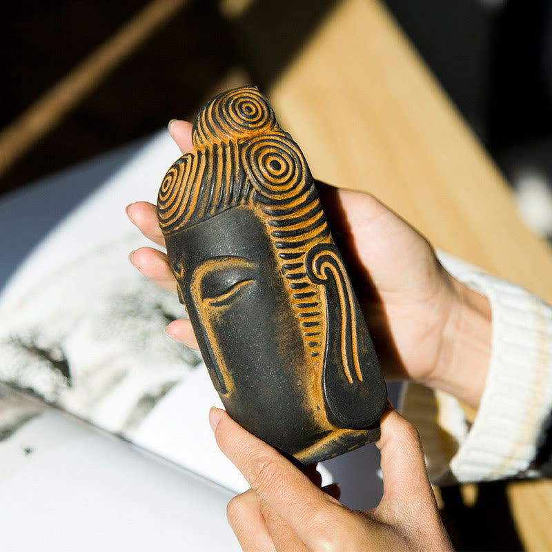 Buddha Stones Zamknięte Oczy Medytujący Budda Żelazo Proszek Rdza Odlew Żywicy Statua Dekoracja Domu