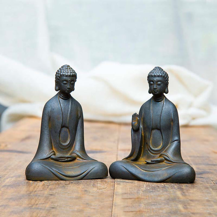 Buddha Stones Ręcznie robione Medytacja Budda Siakjamuni Żelazo Proszek Rdza Odlew Żywicy Dekoracja Statuy