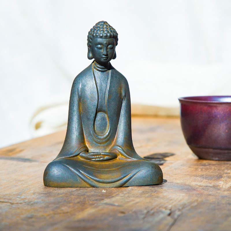 Buddha Stones Ręcznie robione Medytacja Budda Siakjamuni Żelazo Proszek Rdza Odlew Żywicy Dekoracja Statuy