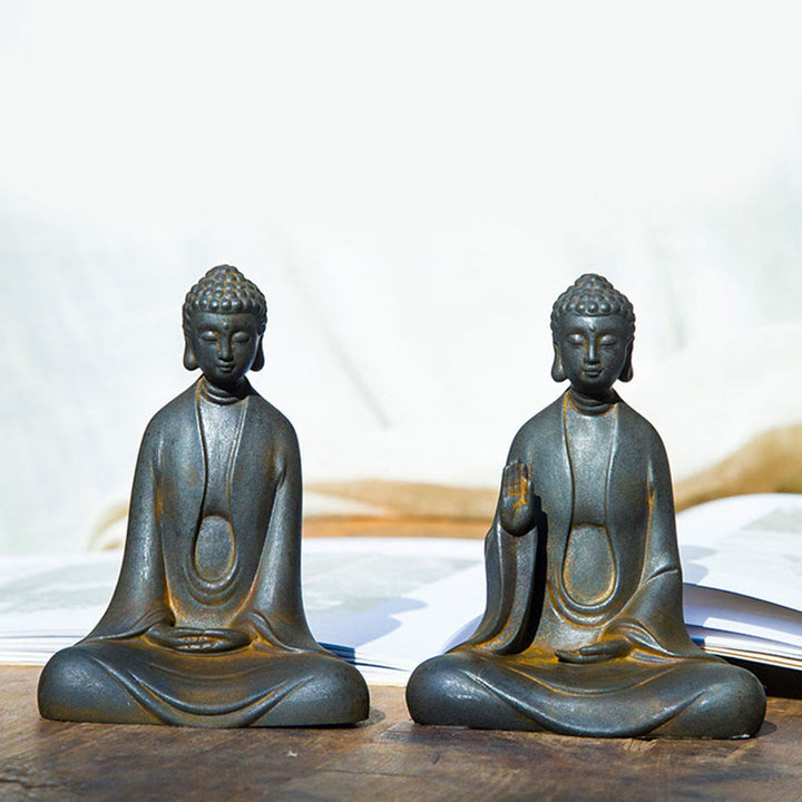 Buddha Stones Ręcznie robione Medytacja Budda Siakjamuni Żelazo Proszek Rdza Odlew Żywicy Dekoracja Statuy