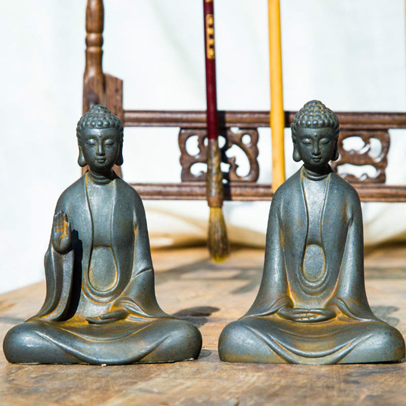 Buddha Stones Ręcznie robione Medytacja Budda Siakjamuni Żelazo Proszek Rdza Odlew Żywicy Dekoracja Statuy