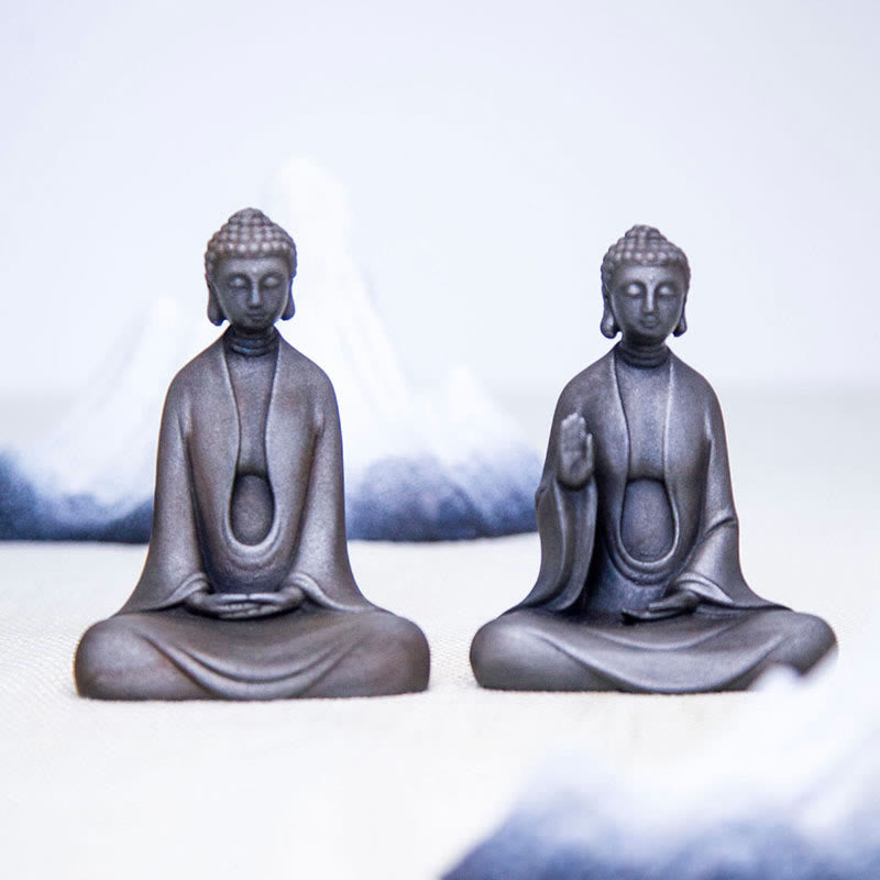 Buddha Stones Ręcznie robione Medytacja Budda Siakjamuni Żelazo Proszek Rdza Odlew Żywicy Dekoracja Statuy