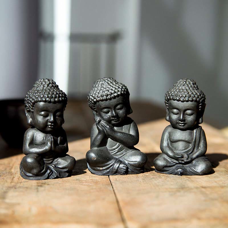 Buddha Stones Ręcznie Robione Mały Budda Siakjamuni Żelazo Proszek Rdza Odlew Żywicy Dekoracja Statuy - Wersja regularna - 3 sztuki Buddy - image 17