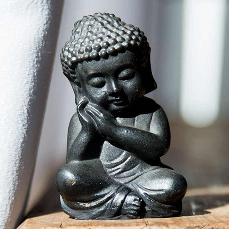 Buddha Stones Ręcznie Robione Mały Budda Siakjamuni Żelazo Proszek Rdza Odlew Żywicy Dekoracja Statuy - Wersja regularna - Budda opierający brodę 9*5,5 cm - image 15