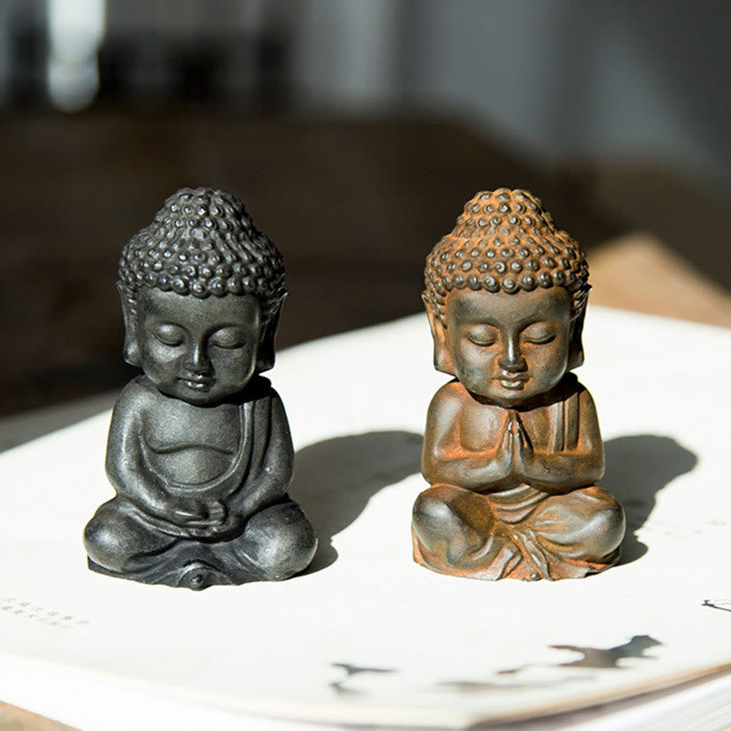Buddha Stones Ręcznie Robione Mały Budda Siakjamuni Żelazo Proszek Rdza Odlew Żywicy Dekoracja Statuy - image 20