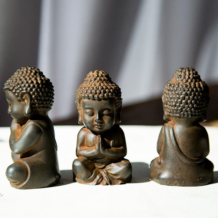 Buddha Stones Ręcznie Robione Mały Budda Siakjamuni Żelazo Proszek Rdza Odlew Żywicy Dekoracja Statuy - image 2