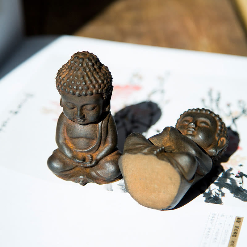 Buddha Stones Ręcznie Robione Mały Budda Siakjamuni Żelazo Proszek Rdza Odlew Żywicy Dekoracja Statuy - image 13