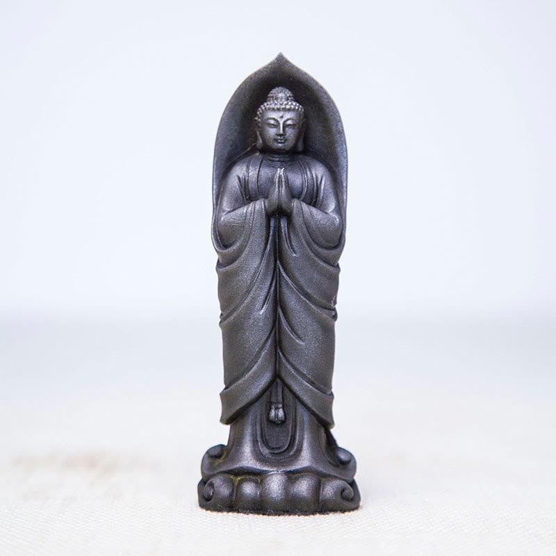 Buddha Stones Ręcznie robione Budda Siakjamuni Namaste Proszek żelaza Rdza Odlana z żywicy Statua Dekoracja - Polerowany Budda 14,5*5*3,4 cm - image 12