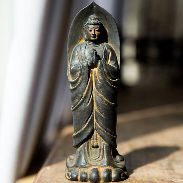 Buddha Stones Ręcznie robione Budda Siakjamuni Namaste Proszek żelaza Rdza Odlana z żywicy Statua Dekoracja - image 8