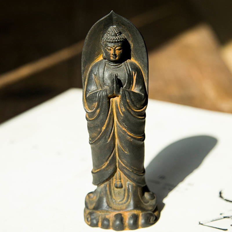 Buddha Stones Ręcznie robione Budda Siakjamuni Namaste Proszek żelaza Rdza Odlana z żywicy Statua Dekoracja - image 1