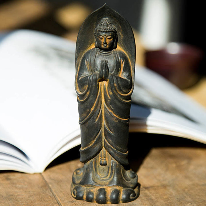 Buddha Stones Ręcznie robione Budda Siakjamuni Namaste Proszek żelaza Rdza Odlana z żywicy Statua Dekoracja - image 4